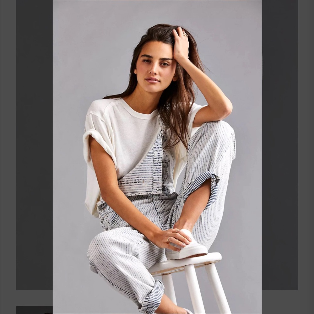 Free People We The Free Ziggy Striped Railroad Overalls